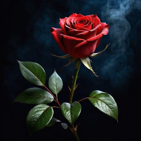 Ultra realistic full body color pencil drawn  portrait of the perfect long stemmed red rose for a loved one.
BREAK
Deep dark intense midnight blue foggy background, 
dynamic lighting, (soft shadows), (soft focus),  (photo realistic), uhd, 8k
