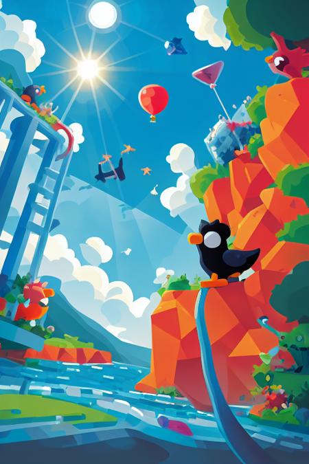 <lora:S1-Kurzgesagt_Yiffy-e18-000008:1>,
bird,Kurzgesagt bird,water,waterfall,sky,cloud,rocj,cliff,shrimp,fishing,tree,sun,balloon,
vector art, Kurzgesagt, sharp focus, (HDR), (8k), (gigapixel), ((masterpiece))