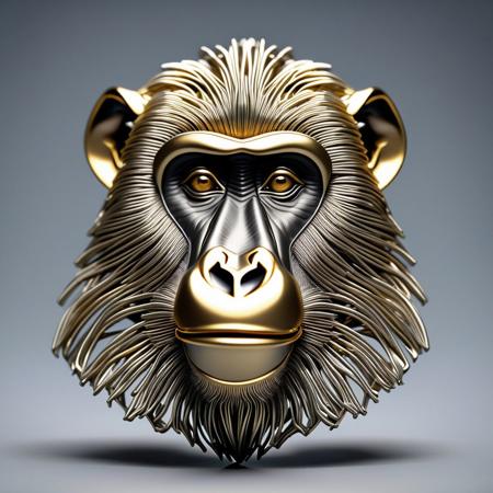 Sintering tungsten carbide with rhodium gold wire frame baboon in 3d print .Ultra High Definition 64K, Detailed and Intricate, Digital Art, Photo, Realistic, Cinematic, Studio Lighting, Beautiful Lighting