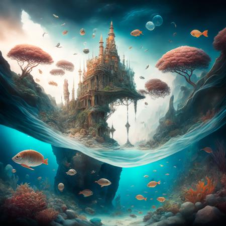 photo (oceanicrealms style:1) a painting of a castle surrounded by sea life <lora:djzOceanicRealmsV21_LoraBooth:1>