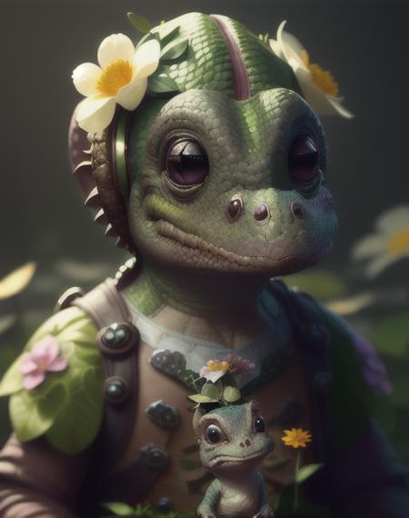 portrait of a cute (dicuki:1.2), surrounded by flowers ,  <lora:dicuki:1.4>, digital art , trending artstation, 4k, high detail