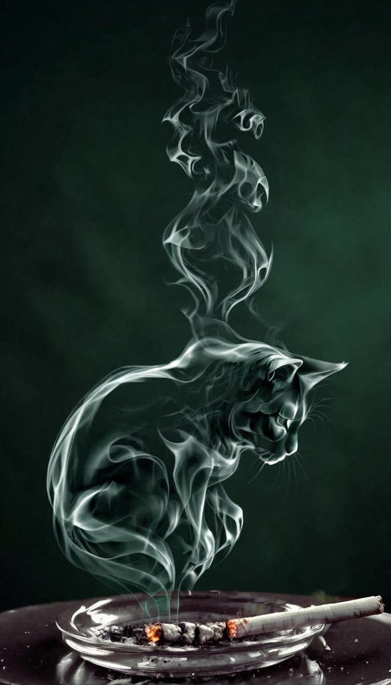 Smoking Cat with Smoke Coming Out of Its Mouth - Artistic and Cool Image