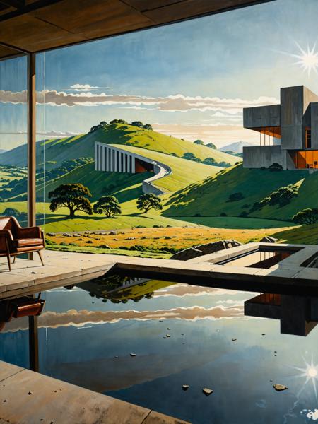 bleak, (dramatic:1.2), realistic, famous artwork by (Wally Wood:1.4), bold lines, beautiful painting, beautiful, fantasy, atmosphere with screen-space reflections, rolling hills, (architectural brutalism), studio lighting, by Seb McKinnon and Franz Sedlacek and P.A. Works, <lora:xl_more_art-full-xl:0.42426406871192845>, bbc earth, <lora:add-detail-xl:0.7071067811865475>