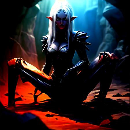 highly detailed photo of a (drider):1.1 in a cave,
1girl, solo:1.2, no humans, 
(spider legs, arthropod limbs, multiple legs):1.3,

long hair, holding, sword,
white hair, armor, 
breasts, cleavage, spikes,

looking at viewer,
elven female face, arachnid body has spider legs,

realistic:1.0, depth of field, blurry, blurry background,

light and dark,
silhouette lighting,
best quality, intricate details,
photorealistic:1.1, 
professional lighting:1.1,







