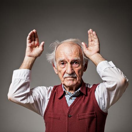 <lora:rabbit_pose:2.25> a ninety year old man, rabbit pose