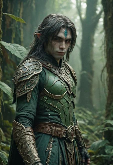 photography in the style of Labirynth, the dark crystal  movies, green, close up of (nature) and (fantasy) creature with a (diminute:1.7) sword stained with (detailed:1.5), in a beautiful and ruined ,fantasy,hyper detailed, real skin imperfections, hard lighting, bokeh, ((curi:1.2))(inspire forms in most beautiful New race:1.4) (beautiful:1.4) (ambient fantasy:1.5)(warhammer world:1.0)