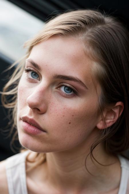 a 18 y.o french pretty modeling,(from_above:1.2),from_side,soft lighting,high resolution,professional grade,RAW photography,evocative composition,Cinematic Lighting,moody lighting,(freckles:0.7),perfect eyes,depth of field,virtual background,eyes_focus,