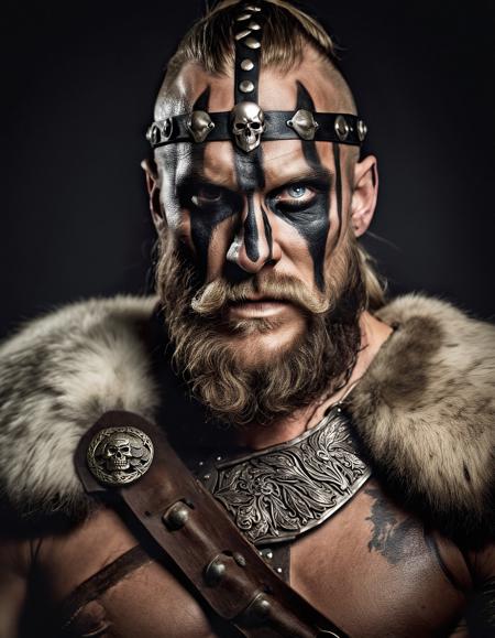 cinematic film still portrait of a viking warrior man with warrior face paintings and blood, detailed eyes, shallow depth of field, vignette, highly detailed, high budget Hollywood film, cinemascope, moody, epic, gorgeous