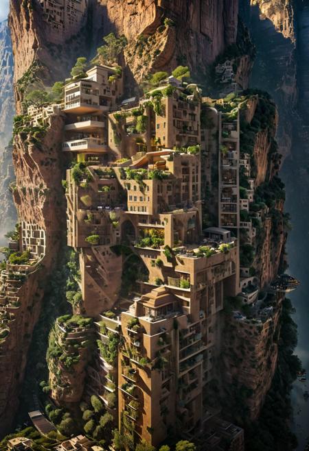 (The colonial city of the future, in the mist-filled Grand Canyon, on an unknown Earth-like planet, 2 moon on sky, Spaceship flight connects colonies, waterfulls:1.3), (Machu Picchu, a mountain settlement, incredibly spectacular:1.2), (Mario Botta:1.3), (avant-garde, future, reality, science fiction, photorealistic), (modern architecture:1.2), 
(Large Files, Ultra Realistic, 8K, 16k, FHD, HD, VFX, Perfect, Photography, composition, Architecture Sales Photography, Architecture Competition, Ultra High Resolution, Cinematography, High Resolution Image:1.1), (dramatic lighting, direct sunlight, ray tracing, clear shadow:1.2),  (real landscape:1.1), (blurred background:1.0), (urban background, more_details) ,
ac_neg1, great lighting, clear, hillscastel, extrusionbuilding, vertical
