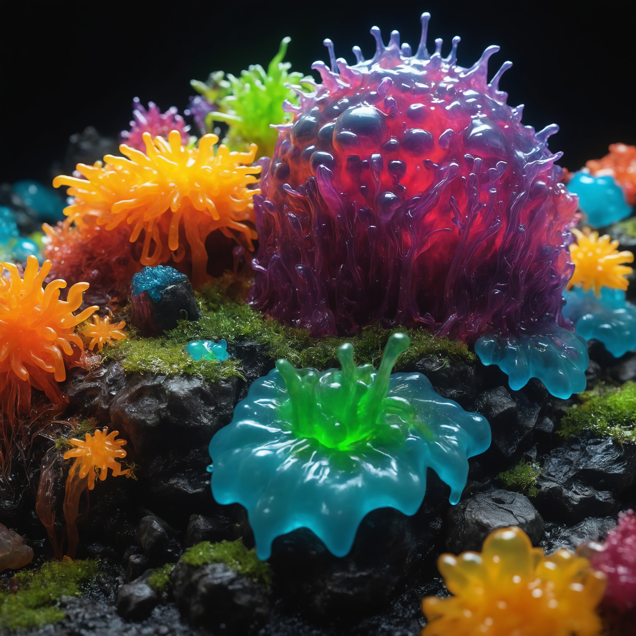 3d,  a gelatinous slime biome, beautiful full colors, vibrant colors, volumetric lighting, 10mm lens