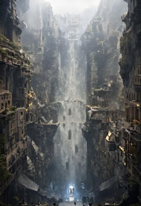 POV view , DOF,
(Ancient civilization, Alien Prometheus movie scene, dune movie scene:1.5), (The colonial city of the future, in the mist-filled Grand Canyon, on an unknown Earth-like planet, 2 moon on sky, Spaceship flight connects colonies, waterfulls:1.3), (Machu Picchu, a mountain settlement, incredibly spectacular:1.2), (Mario Botta:1.3), (avant-garde, future, reality, science fiction, photorealistic), (modern architecture:1.2), White limestone with black granite, fountain, waterfall, landmark, square, path, narrow street,
(Large Files, Ultra Realistic, 8K, 16k, FHD, HD, VFX, Perfect, Photography, composition, Architecture Sales Photography, Architecture Competition, Ultra High Resolution, Cinematography, High Resolution Image:1.1), (dramatic lighting, direct sunlight, ray tracing, clear shadow:1.2),  (real landscape:1.1), (blurred background:1.0), (urban background, more_details) ,
great lighting, clear, hillscastel, <stardeaf-cold-arc>, xtower, industrialbuilding