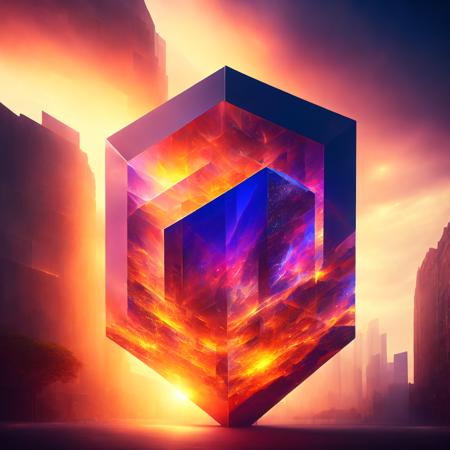 (cubicsingularity style:1) an abstract image of a cube in the middle of a city <lora:djzCubicSingularityV21_LoraBooth:1>