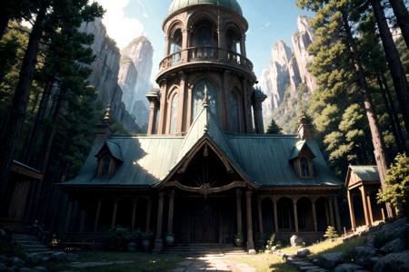 (highly detailed:1.3), 
<lora:wrench_elven_arch-04:0.9>, wrench_elven_arch, outdoors, building, mountain, forest,
Ultra-detail, (highres:1.1), best quality, (masterpiece:1.3), cinematic lighting,  <lora:add_detail:0.5>,  <lora:epi_noiseoffset2:1>