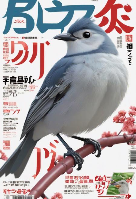 magazine cover, japanese text, bird, clos-up, 3D animation style,