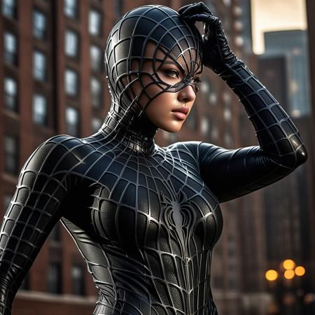 score_9, score_8_up, score_7_up, best quality, realistic, masterpiece, beautiful detail, hyperrealistic, ((1girl, woman body, big breasts)), amazing detailed full body portrait of a beautiful girl, wearing a realistic and highly detailed black raimi spider-man suit with mask, ((huge muscular girl)), professional model of korean girl wears ultra - detailed black raimi spider - man suit, ultra - detailed and grained black raimi spiderman suit, suit covered entire body and hand, black spiderman gloves, wet, (strong pose), (full body), (dirty skin), close up, octane render, highly detailed, volumetric, dramatic lighting, (highest quality:1.1), (HDR:1.3), (top quality, best quality), realistic, high definition,