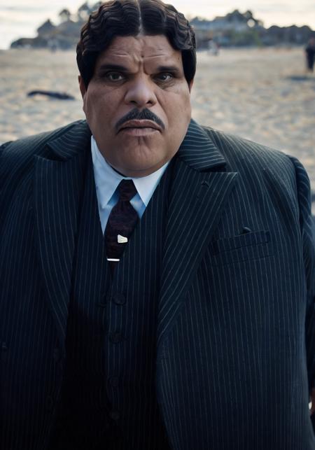 gomez addams (sharp focus:1.2), full body photo, man, (fatbody:1.2), (short hair:1.2), wearing (suit:1.2) on a (beach:1.2). (morning lighting:1.2), depth of field, bokeh, 4K, HDR. by (James C. Christensen:1.2|Jeremy Lipking:1.1).