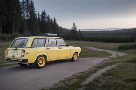 <lyco:VAZ2104:1.0>  yellow VAZ2104 car, Masterpiece, Best Quality, detailed, award-winning, racing on a coastal road, redwood forest, highly detailed, fine detail, intricate, insanely detailed, volumetric lighting, vivid colors, masterpiece, absurdres