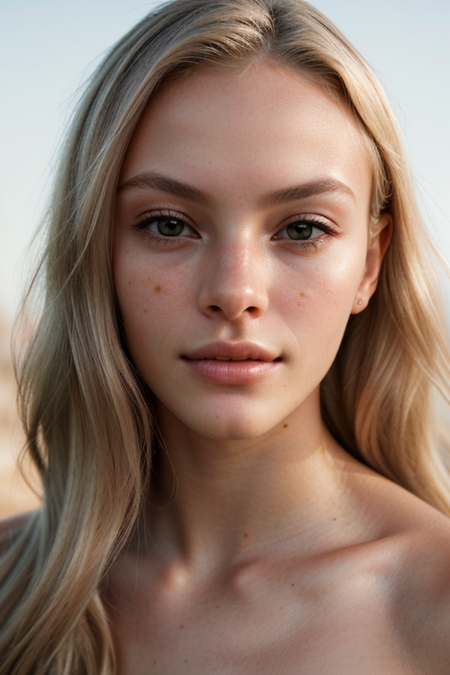 ImogenHarvey, close-up portrait of face, ((photorealistic, lifelike skin texture, subtle imperfections, natural complexion, soft lighting, skin texture, natural beauty, serene, fine lines, pores, cinematic, high-end skincare ad, extremely detailed, absurdres photograph))