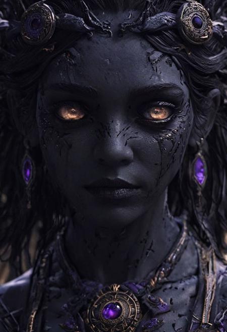 Completely black screen, absolutely nothing, pure black, detailed, but the old goddess with glowing darkviolet eyes are rising, FastNegativeV2,