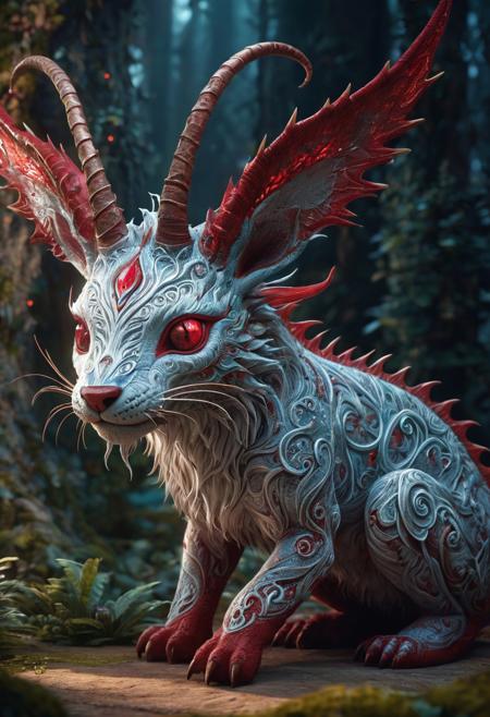 16k, raw, (ultra high picture quality), (intricate details), realisticvision-negative-embedding,
((fantasy-inspired, whimsical creature, digital illustration, vibrant colors, intricate details, magical atmosphere, ethereal lighting, trending on ArtStation, fantasy art, mythical creature, white and red as the dominant color, concept art, unreal engine), high resolution, HD, 4k, UHD, dramatic lighting, mystical, enchanting, intricate details, intricate patterns)