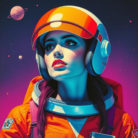 avant-garde canadian spacewoman , vibrant color palette,  bold graphics