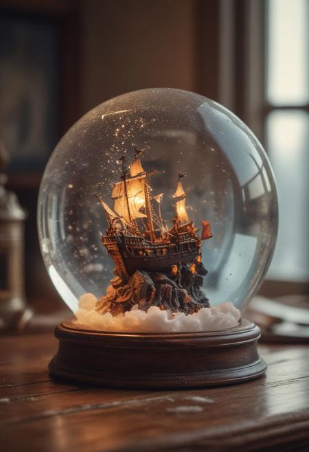 cinematic still, A snow globe with shipwrecked man calling for help inside of it on a table, large waves, best quality, highly detailed <lora:MoreArtFull_v1:0.8>, a fire place in the background, warm lightning, emotional, harmonious, vignette, highly detailed, high budget, bokeh, cinemascope, moody, epic, gorgeous, film grain, grainy