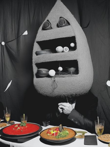 <lyco:RogerBallen:1.0> awesome grotesque festival party eating strange food impossible machines art in the style of Eddie Martinez and roger ballen