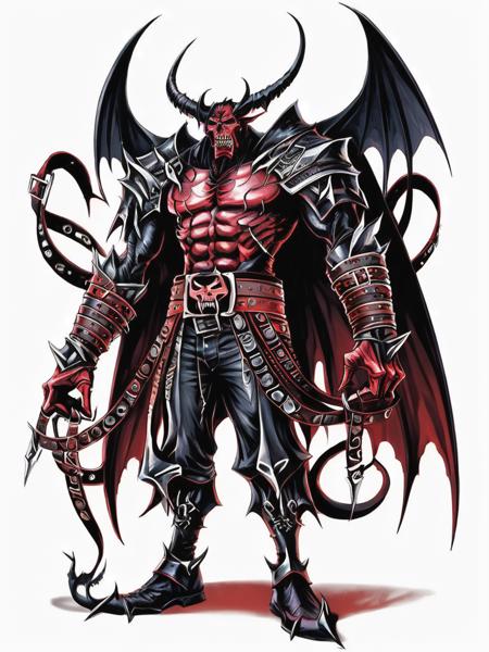 a demon covered in belts,art by asmaria,   <lora:AsMaria_Style_XL_Digimon_Illustrator:0.75>