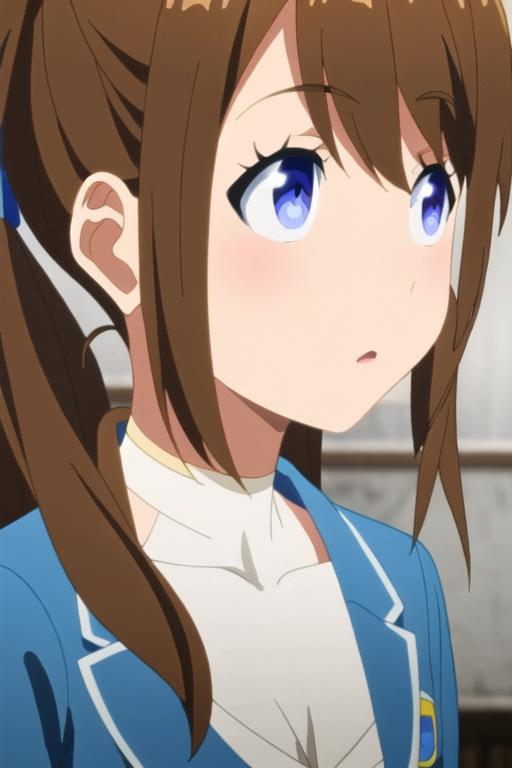 anime girl with light brown hair and blue eyes