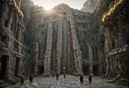 (POV view , DOF, first people view from the entrance, low angle shot:1.4),
(Ancient civilization, Alien Prometheus movie scene, dune movie scene:1.5), 
Emerging from the embrace of shadow, the last wanderer steps into a realm woven by the gods. In an ancient ruin that breathes secrets, their journey unfolds as the universe unveils the dance of light and darkness. Fighting the Forgotten Guardians and pursuing the Cone Relic, they tread a path of danger and awe. From the silent depths of the catacombs to the star whispers of ancient observatories, every discovery peels back the veil of reality. Facing the guardians of the abyss, seeing the majesty of the crystal dragon, the last wanderers embrace their destiny, not as a harbinger of redemption, but as seekers in the labyrinth of time, a mystery that echoes the eternal questions of existence itself.
(Large Files, Ultra Realistic, 8K, 16k, FHD, HD, VFX, Perfect, Photography, composition, Architecture Sales Photography, Architecture Competition, Ultra High Resolution, Cinematography, High Resolution Image:1.1), (dramatic lighting, direct sunlight, ray tracing, clear shadow:1.2),  (real landscape:1.1), (blurred background:1.0), (urban background, more_details) ,
great lighting, extremely detailed, hillscastel, Neo Classic, mayamaze