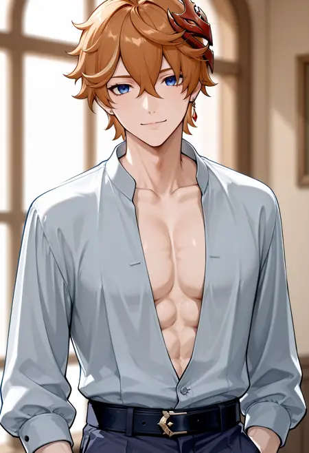 Plunging Neckline Men's Blouse
