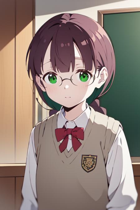 TakumiR4 1girl, bangs, glasses, green eyes, purple hair braid