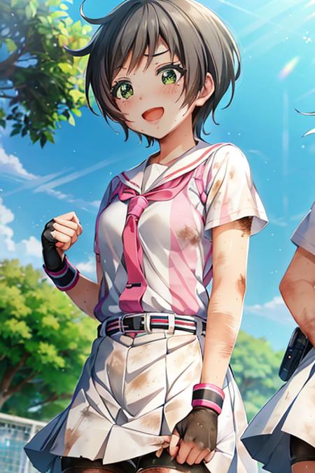 kawakita white baseball_uniform pink vertical-striped pleated skirt sailor_collar