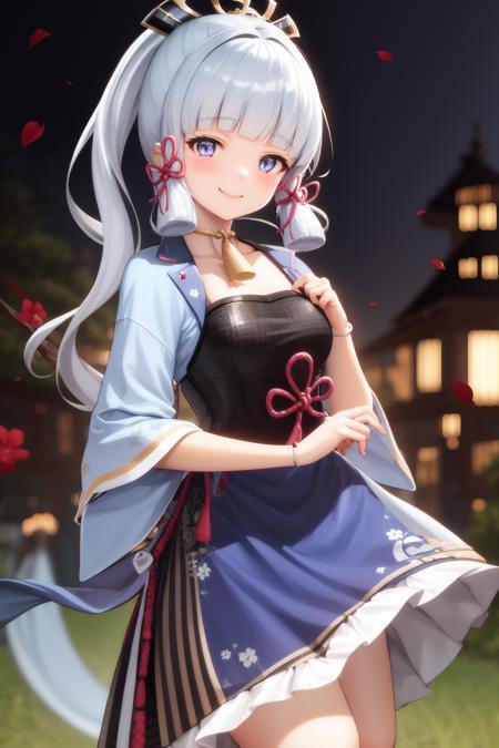 masterpiece, highres, best quality, 1girl solo, kamisato_ayaka, smile, alternate costume, without armor, dress, kimono  <lora:kamisato_ayaka:1.0>