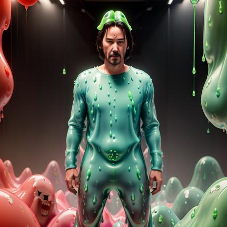 (keanu reeves wearing a slime costume:1.25), multicolored, <lora:paintpop:0.71>, paintpop, cute face, perfect face, rtx on, ray tracing enabled, 3d render, octane render