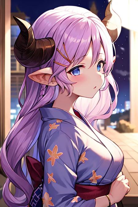 larunamother,horns,hairclip,
yukata, night,butte print,from side,breasts, 
<lora:laruna:1>