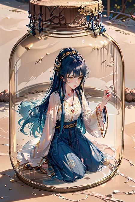 best quality, intricate details, highres,(beautiful detailed water:1.4),(hanfu, tang style),<lora:hanfu_v30:0.45>,yellow eyes,<lora:eyesgenLoraWIP_v1:0.15>,(1girl in glass jar:1.1),<lora:girlsInGlassJars_v3:0.85>