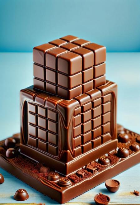 cube, (Made of chocolate,:1.4),
BREAK,
Maximalism art style, sculpture, masterpiece, best quality, hyper-realistic, ultra-HD, intricate textures, luminous lighting, lazypos,