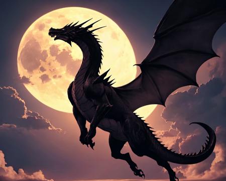 <lora:classic dragon:0.5> black dragon flying under the moon,
(masterpiece),  best quality, highres, 4k, 8k, Detailed Illustration, intricate detail, cinematic lighting, amazing quality, amazing shading, soft lighting