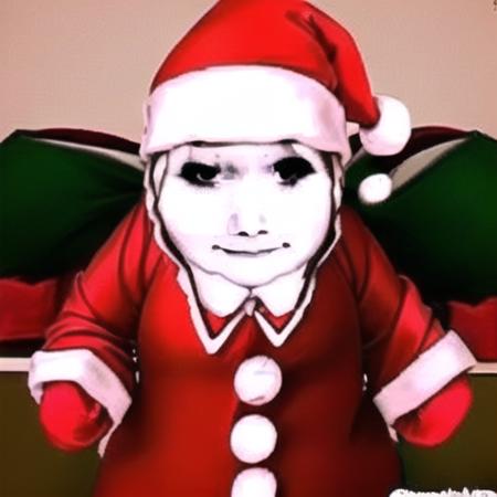 <lora:MotherKiller_AUTO.V1:1>,mother killer,watching the audience,monochrome,christmas costume,red and green attire,Santa hat,holiday festivities,