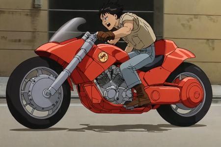 a frame of a animated film of motorcycle , style akirafilm <lora:Akira_Film_Style_XL:1>