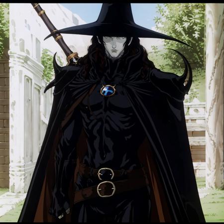 masterpiece,highres,high quality,extremely detailed,solo,
<lora:VampireHunterD001:0.7>,
VampireHunterD,1half-vampire,
hat,
weapon on back,sword,sheath,
cape,shoulder armor,
bodysuit,
belt,
boots,