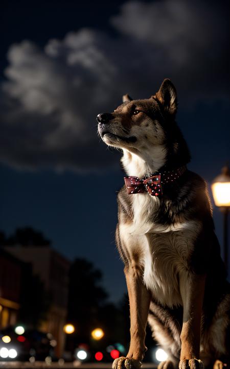 cinematic film still (top-quality, 8K, masterpiece:1.3) A photo of a towering, flustered werewolf caught mid-sneeze, with a cloud of fur flying, wearing a polka-dot bow tie, in the middle of a suburban street taken with a telephoto lens highly detailed, detailed skin, streetlamp illumination
<lora:epi_noiseoffset2:1> . shallow depth of field, vignette, highly detailed, high budget, bokeh, cinemascope, moody, epic, gorgeous, film grain, grainy