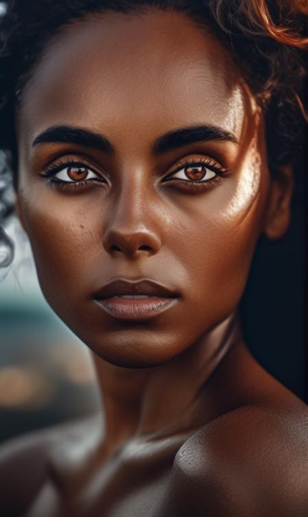 <lora:Gaia_Scodellaro_xl_lora-000021:1>woman  Realistic 8K portrait:  (brown skin), bikini, beach, water, bright brown eyes, wind-blown long hair; dramatic lighting, cinematic colors; hyper-above, hi detail, sharp focus, perfect lighting, awesome, dslr, 4k high quality. extra detail, extra sharp, magical, perfect moment, natural skin, pores