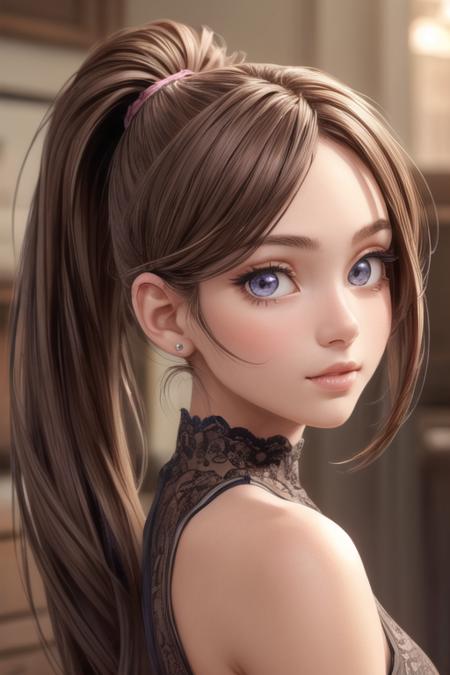 beautiful girl, (cute:1.3), (([Brown hair], [ponytail], [mididress])), realistic, narrow waist, (cute), (detailed face), (detailed skin), (detailed eyes), (detailed iris),,
, masterpiece, best quality, highly detailed,
<lora:add_detail:0.5>, <lora:more_details:0.5>