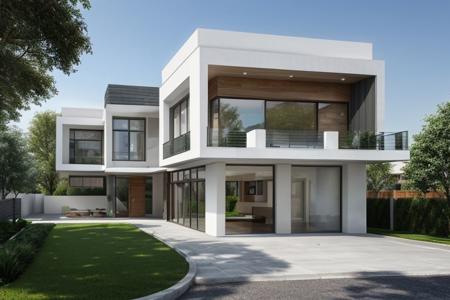 full facade one stunning house building  on the street, modern villa with,architectral view,beautiful landscape,housev1