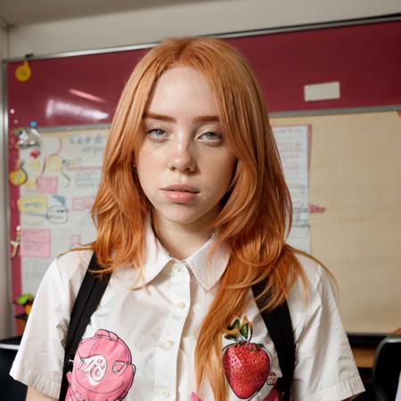 billy, 1girl, face, <lora:billy>, strawberry blonde hair, one side up hair, classroom,