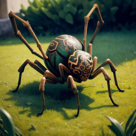 a (bronzecd) spider, standing on lawn, (solo:1.2), <lora:bronzecd-000009:0.7>, no humans, high quality, masterpiece, realistic, photorealistic, (outdoors, lawn)