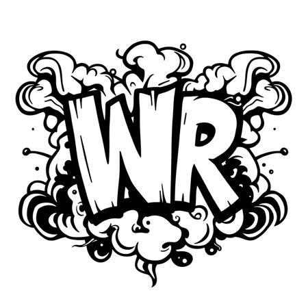 A bold, stylized graffiti-style vector logo featuring the large capital letters “WR” in a dynamic, hand-drawn cartoon font. 
The letters are filled with clean white, framed by thick black outlines with jagged, expressive brushwork.A high-contrast vector logo design for a vape brand, featuring the bold capital letters “WR” in a graffiti-inspired cartoon font. The letters are large, rounded, and white with thick, black comic-style outlines and soft irregular edges.
Behind and around the text, massive stylized clouds of vapor billow outward in dramatic shapes — swirling, curling, and overlapping like exhaled vape plumes. The smoke clouds are not static: they express movement and density, evoking the act of vaping in mid-exhale.
Hidden among the vapor shapes are subtle icons: droplets of e-liquid, a sleek vape pod silhouette, and fluid streamlines suggesting airflow.
The composition is symmetric and centralized, optimized for packaging or sticker use. Designed for Civitai LoRA testing and generation.
Style → Flat vector illustration, graffiti-meets-vape aesthetic, clean comic contours, black-and-white vapor stylization, dynamic motion. No gradients or textures. Emphasis on bold lettering and energetic vapor forms. Ideal for LoRA style training and label generation within civitai.com using flux1-dev-compatible models.