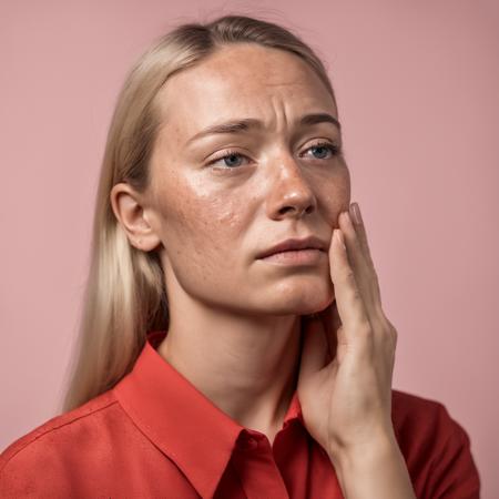 <lora:polyhedron_all_sdxl-000003:0.3> RAW photo, (full body portrait:1.1) of a sad beautiful blonde (crying:1.1) woman, she wearing a red shirt (high detailed skin:1.2), 8k uhd, dslr, soft lighting, high quality, film grain, Fujifilm XT3 <lora:tears-000003:0.5>
intricate skin details, visible skin detail, detailed skin, detailed skin texture, mascara, skin pores, light freckles, skin fuzz, blush, translucent skin, subsurface scattering, minor skin imperfections, wrinkles, vitiligo spots, skin fuzz